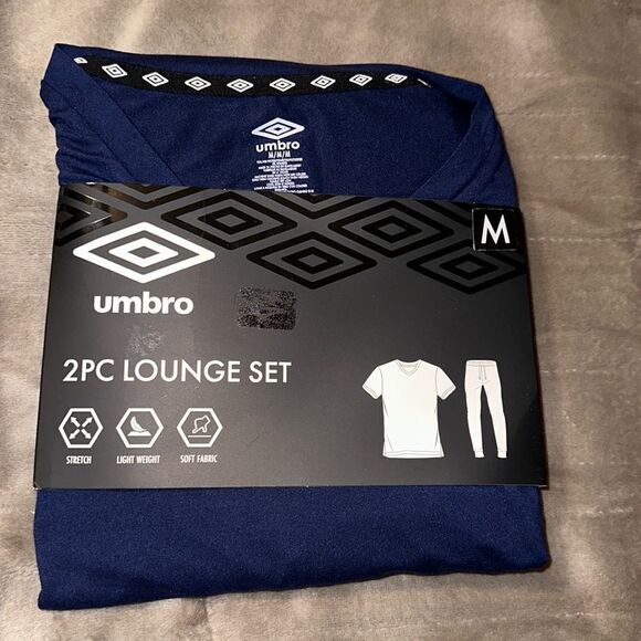 umbro M & XL Navy Royal Blue Short Sleeve V-Neck Pajama Lounge Set - Picture 1 of 10